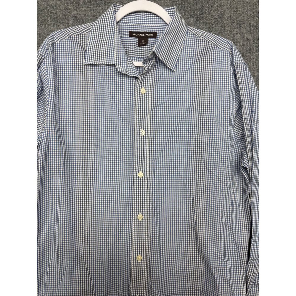 Michael Kors Mens Blue White Gingham Check Button Down Shirt Size M Long Sleeve